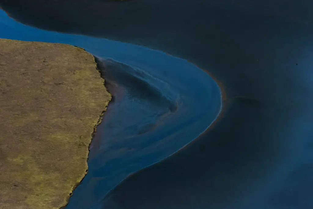 an aerial view of a body of water